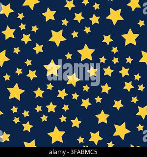 Seamless pattern of yellow stars on a dark background. Space pattern for wrapping paper. Five-pointed stars are randomly arranged. Vector illustration Stock Vector