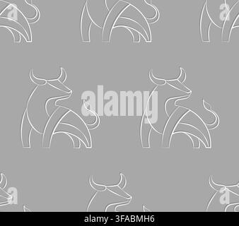 Seamless pattern of contour bull on a gray background. Minimalist bull. Vector illustration Stock Vector