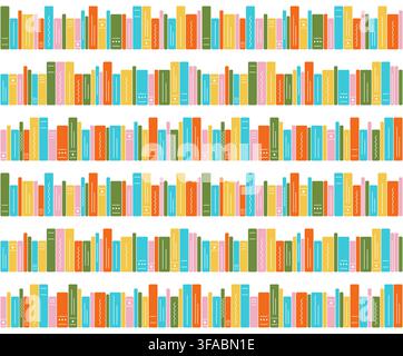 Seamless pattern of bookshelves. Illustration of bright books. Literature, reading, knowledge, learning. Stock Vector