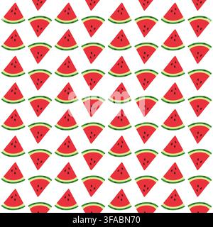 Pattern of Watermelon Triangles on a white background. Wave summer pattern. Cut pieces of red fruit in a row. Sweet food Stock Vector