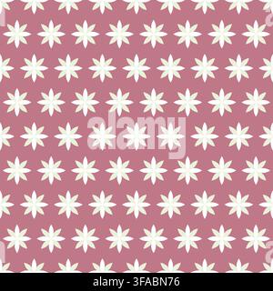 Flower symbol on a pink background. Seamless floral pattern. White Petals. Symmetric print. Simple Botany. Geometric Stock Vector