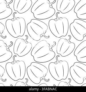 Pattern with Bulgarian Peppers. Outline vegetable. Bell pepper. Cooking food and salad. Pattern for the kitchen. Linear Stock Vector