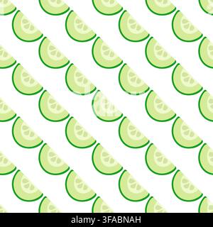 Diagonal pattern of half cucumber. Sliced piece of green vegetable. Ingredient for making salad. Garden and market. Food Stock Vector