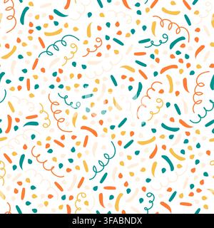 Pattern explosion of confetti and crackers on a white background. Bright decorations for a party and a holiday. Spiral. Stock Vector