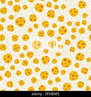 Seamless pattern of cookies with chocolate chips or nuts. Crumbs from cookies. Chaotic location Stock Vector