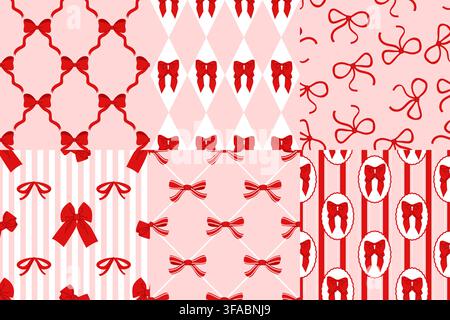 Red Bow Seamless Pattern Set Vector Bundle Stock Vector