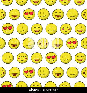 Seamless pattern of yellow emoticons. Positive emotion - laughter, love, smiles. Stock Vector