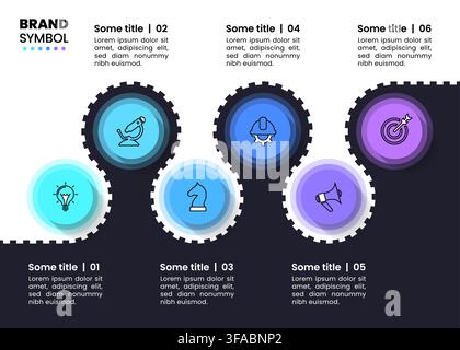 Infographic template with icons and 6 options or steps. Chain. Can be used for workflow layout, diagram, banner, webdesign. Vector illustration Stock Vector