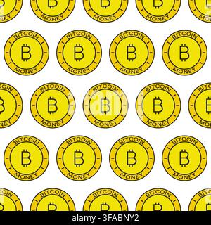 Bitcoin coin pattern. Money Seamless pattern on a white background. Cryptocurrency, blockchain, mining, Payment System. Stock Vector