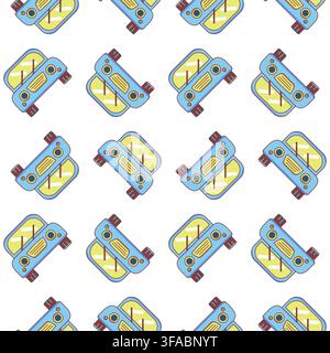 Seamless blue pattern of old machine. Children drawing. Stock Vector