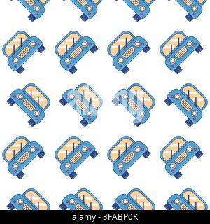 Seamless blue pattern of old machine. Children drawing. Stock Vector
