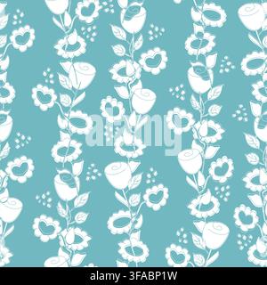 Seamless pattern of silhouettes of white flowers on a blue background. Floral female background Stock Vector