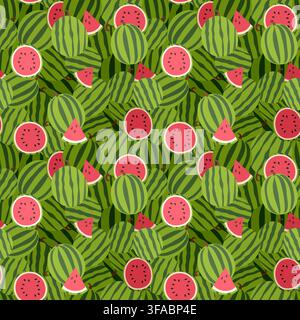 Seamless pattern with watermelons, half and pieces of watermelon. Fruity summer pattern Stock Vector