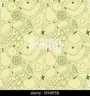 Pattern of contour Fruits and Berries. Food. Citruses - orange, mandarin. Exotic. Vitamins, healthy eating, veganism. Stock Vector
