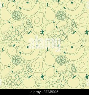 Pattern of contour Fruits and Berries. Food. Exotic. Vitamins, healthy eating, veganism. Citruses - orange, mandarin. Stock Vector