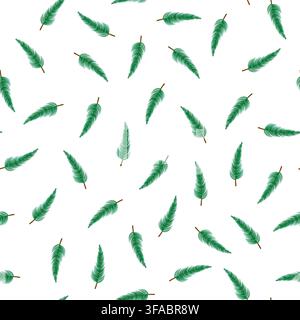 Seamless pattern of falling Christmas tree branches. Christmas conifer on a white background. New Year winter pattern Stock Vector