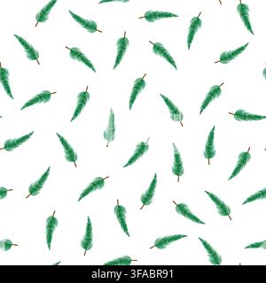 Pattern of falling branches of Christmas tree on a white background. Christmas needles. Green needles. Christmas winter Stock Vector