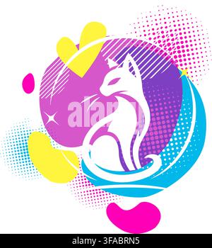 Happy Cat Logo. Hand drawn. Not AI, vector illustration. Stock Vector
