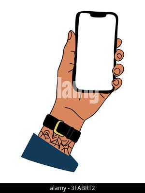 Hand holds smart phone with blank screen Stock Vector