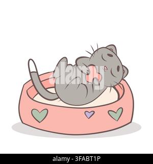 Cute gray cat lying in a pink pet bed Stock Vector