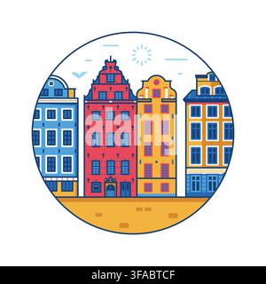 Gamla Stan Houses Stockholm Landmark Line Icon Stock Vector