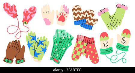 Cute Winter Mittens and Gloves Vector Set Stock Vector