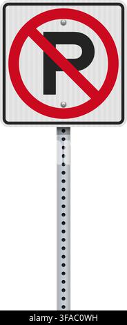 Vector illustration of the No parking road sign on metallic post Stock Vector