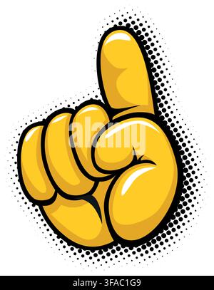 Index finger points upward. Attention, important, number one signs gesturing. Vector in comic style on transparent background Stock Vector