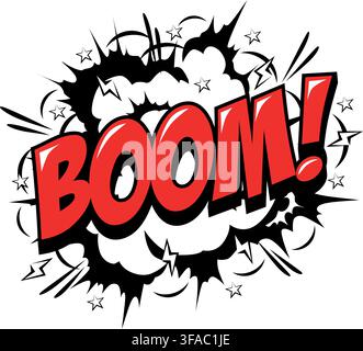 Boom. Lettering text speech exploding bubble in comic book style. Vector on transparent background Stock Vector
