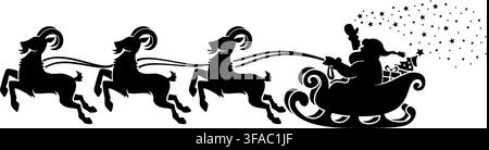 Silhouette of Santa Claus riding in a sleigh with goats. Symbol of Chine 2027 New year. Vector on transparent background Stock Vector