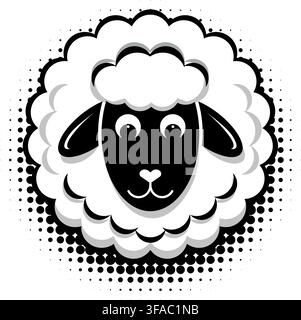 Round curly black and white cloud-shaped sheep. Logo template for the number zero symbolizing the year 2027. Vector on a transparent background. Stock Vector
