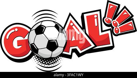 Goal football soccer comic icon. Soccer ball and lettering text speech bubble. Vector sticker template on transparent background Stock Vector