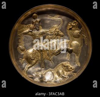 4th century Sassanian silver and gilt metal plate, The Freer Gallery of Art, Washington DC, USA Stock Photo