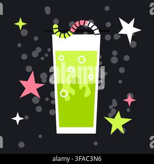 Spooky Worm Green Cocktail Vector Illustration Stock Vector