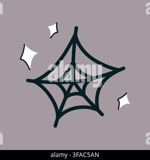 Spooky spider web doodle vector element for Halloween packaging design Stock Vector