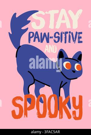 Cute black cat hand drawn doodle vector poster for Halloween party Stock Vector
