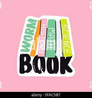 Book worm stack doodle vector sticker for back to school decor Stock Vector