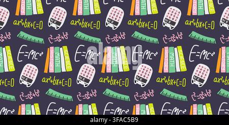 Math and science school supplies doodle dark pattern for notebook backgrounds Stock Vector