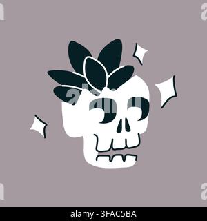 Spooky floral skull doodle vector illustration for Halloween poster design Stock Vector