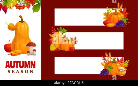Autumn fall season harvest banners with pumpkins Stock Vector