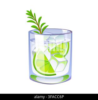 Gin and tonic cocktail glass, party alcohol drink Stock Vector
