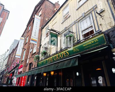 Liverpool, UK - May 16, 2026: Historic pub facade on Mathew Street in Liverpool, UK near the Beatles Museum and lively tourist area. Stock Photo