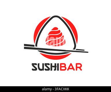 Japanese sushi bar icon with red onigiri symbol Stock Vector