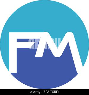 A modern and clean FM letter monogram logo in a blue circle. Stock Vector