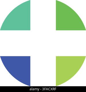 A minimalist abstract geometric design featuring four colorful circular sectors forming a cross shape on a white background. Stock Vector