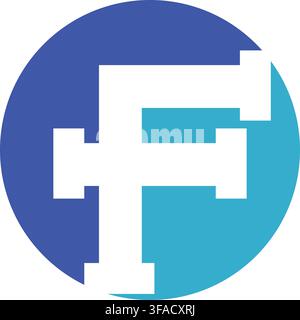 A modern vector logo design featuring the letter F stylized as plumbing pipes inside a blue circle. Stock Vector