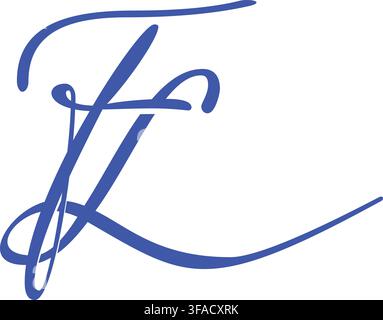 An elegant blue monogram design featuring stylized interlocking letters isolated on a white background. Stock Vector
