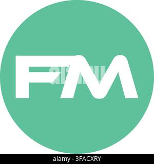 Minimalist monogram logo featuring the letters F and M inside a green circle. Stock Vector