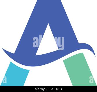 A modern and creative letter A logo design featuring blue and green wave elements on a white background. Stock Vector