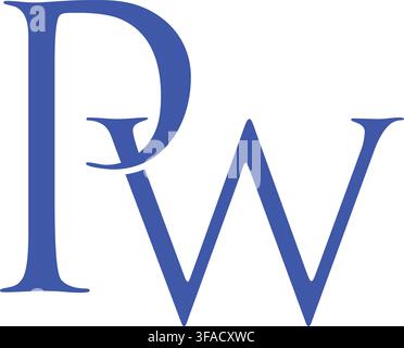 An elegant blue monogram logo combining the letters P and W on a white background. Stock Vector